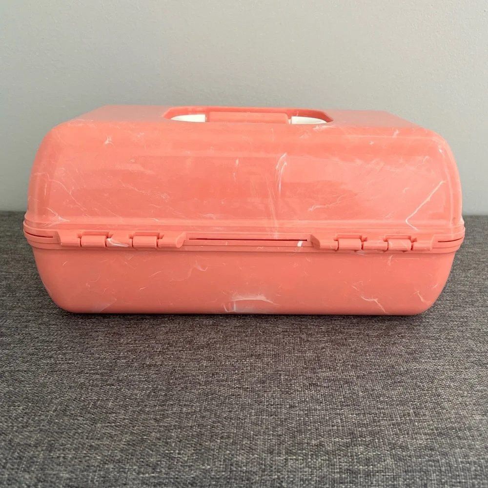 Caboodles Peach Marble Make Up Carry Case Organizer With Mirror Retro NOT VTG - Picture 4 of 13